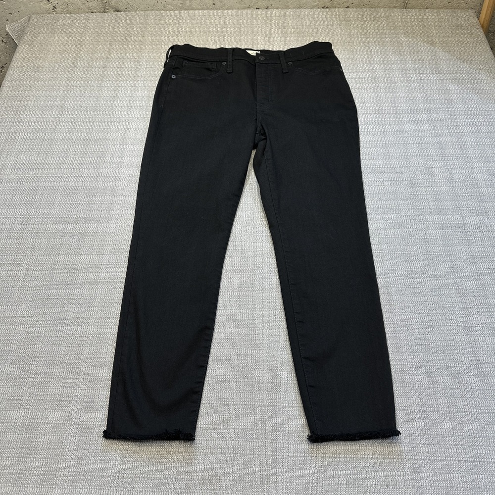 Madewell High Rise Jeans Womens 31‎ Black Raw Hem Skinny Crop Grunge Gothic